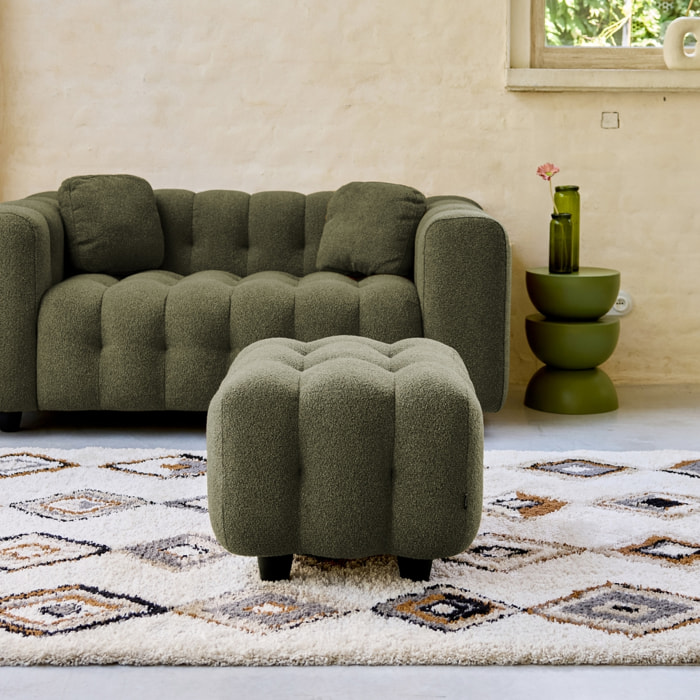Pouf. module pour canapé. repose-pieds pour canapé 2 places en bouclette texturée kaki L 69 x P 59 x H 48cm - Leon