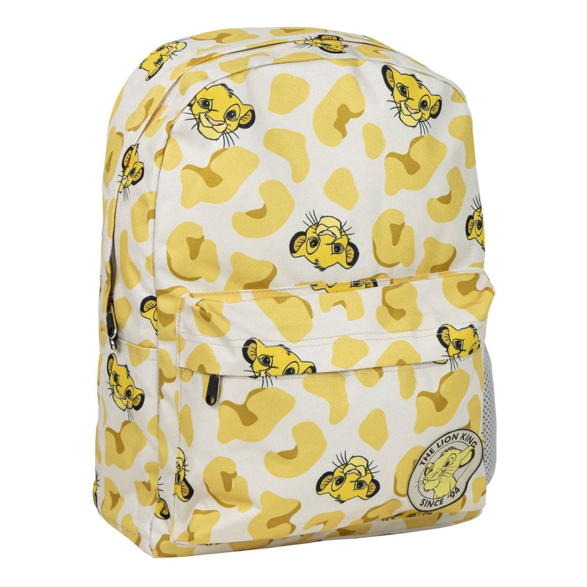 Mochila casual de el rey león - color beige - 32x12x42 cm - fabricada en poliéster - estampado con motivos de simba
