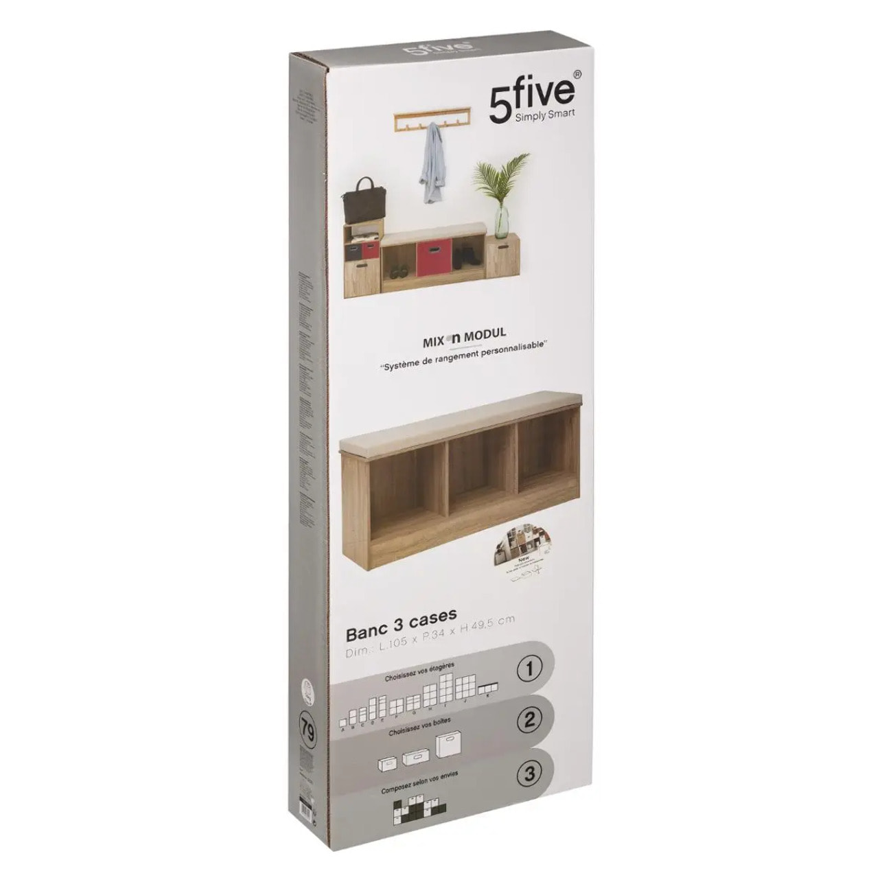 Banc 3 cases Effet chêne naturel Mix N' Modul