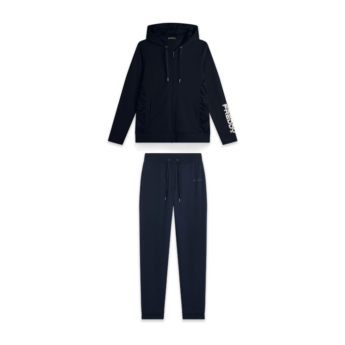 Tuta donna con zip, cappuccio e inserti floreali