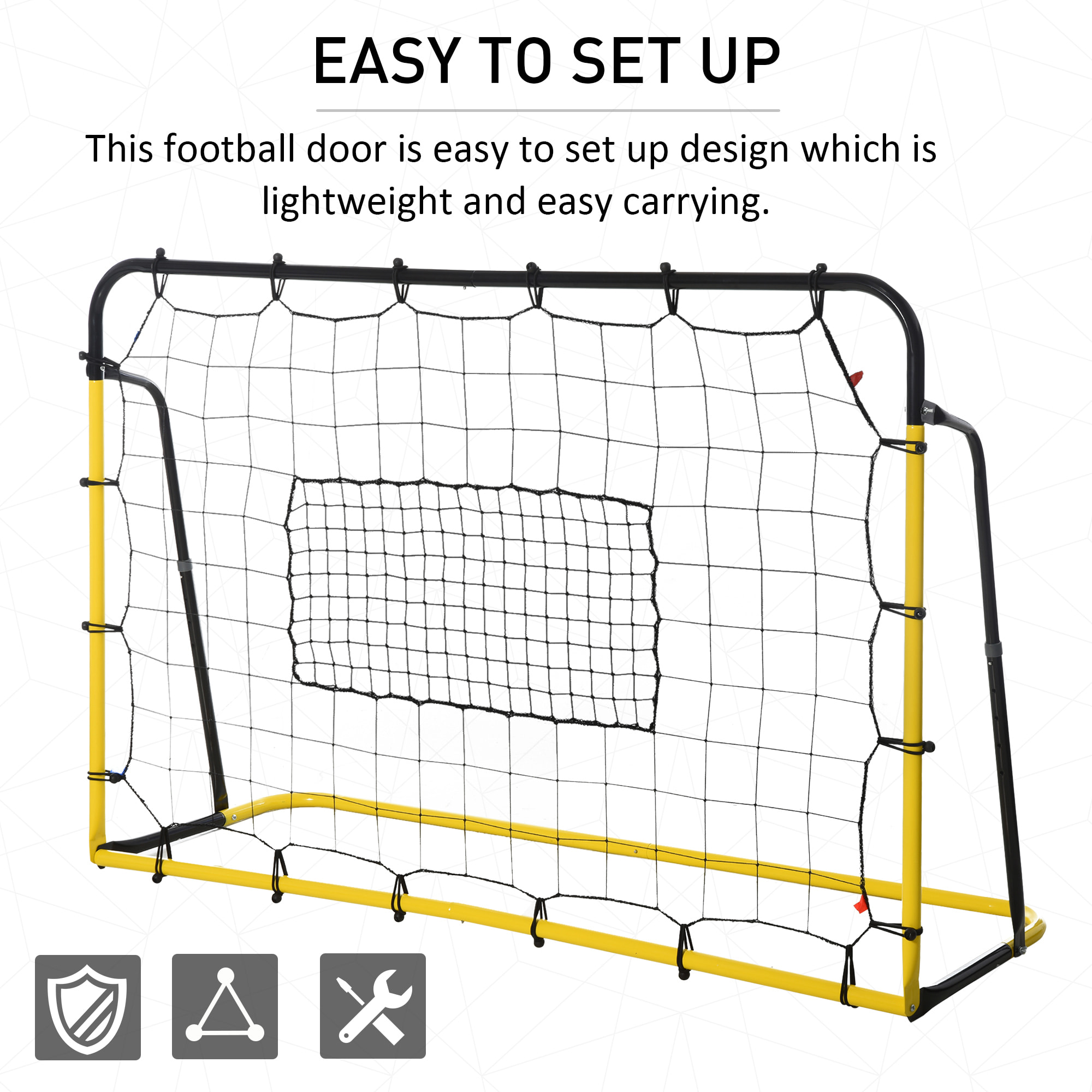 Filet de rebond de football - rebondisseur de football angle réglable - dim. 184L x 123H cm - jaune noir