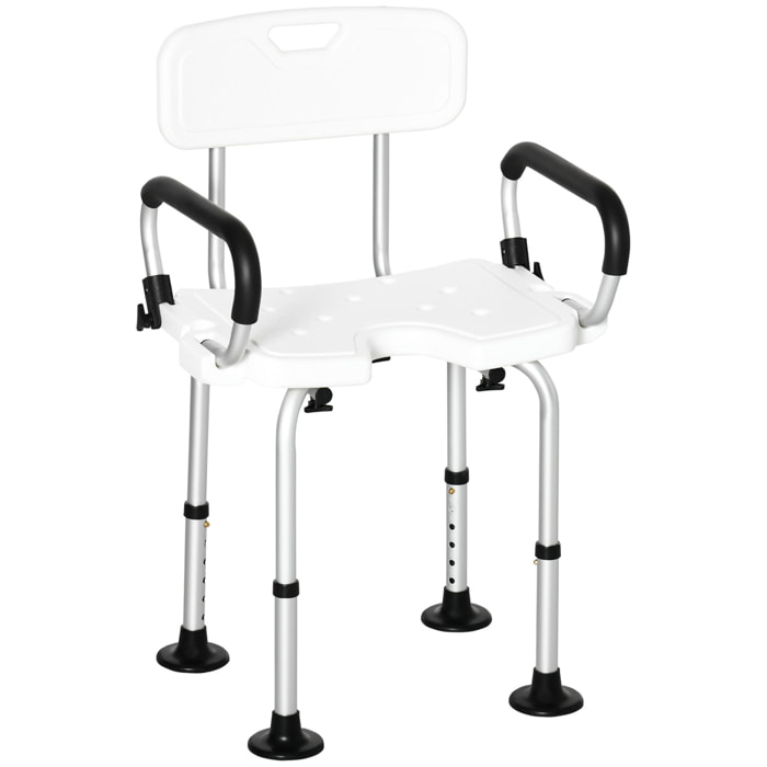 Chaise de douche siège de douche ergonomique hauteur réglable pieds antidérapants accoudoirs alu HDPE blanc noir
