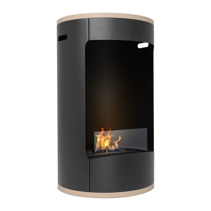 Ottaviano - Camino a bioetanolo da terra freestanding con doppio ripiano in legno melaminico, Ø 40xH67,5 cm colore nero