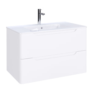 Meuble de salle de bains 80cm 2 tiroirs Blanc Mat - Vasque céramique blanche - JOTA