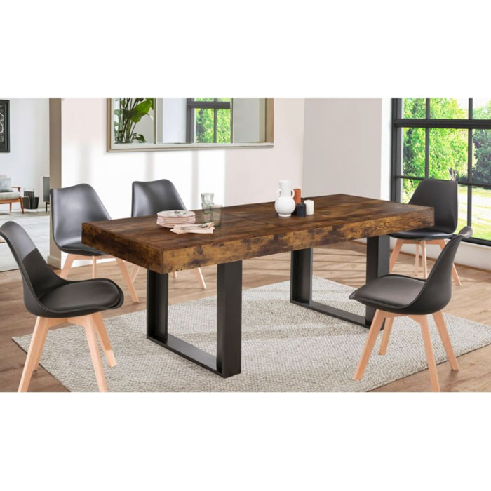 Table repas extensible Brixton - Bois vieilli - Noir