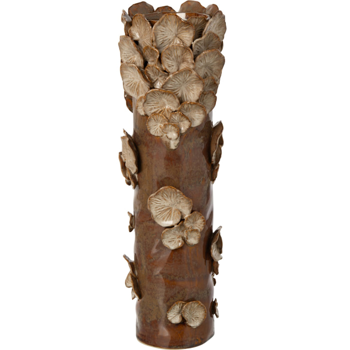 J-Line vase Mushrooms cylindre - grès - marron/beige - large