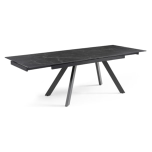 Table extensible céramique noir marbré 180/260cm - 8 piètements - UNIK