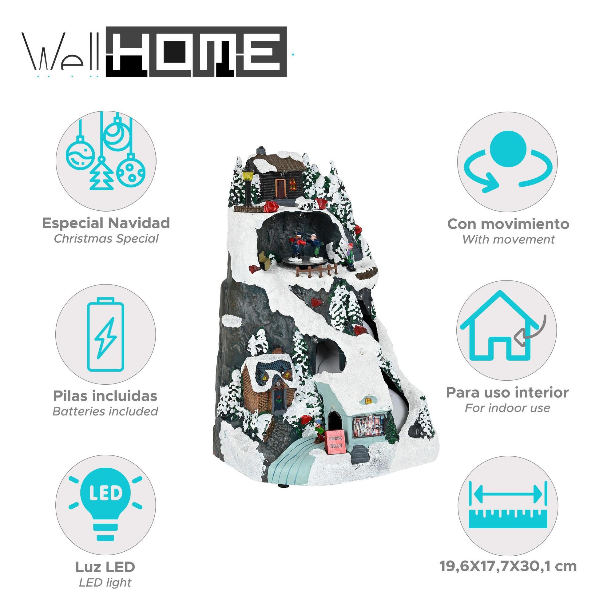 Pueblo navideño para decoración con luces led y movimiento 19,6x17,7x30,1cm