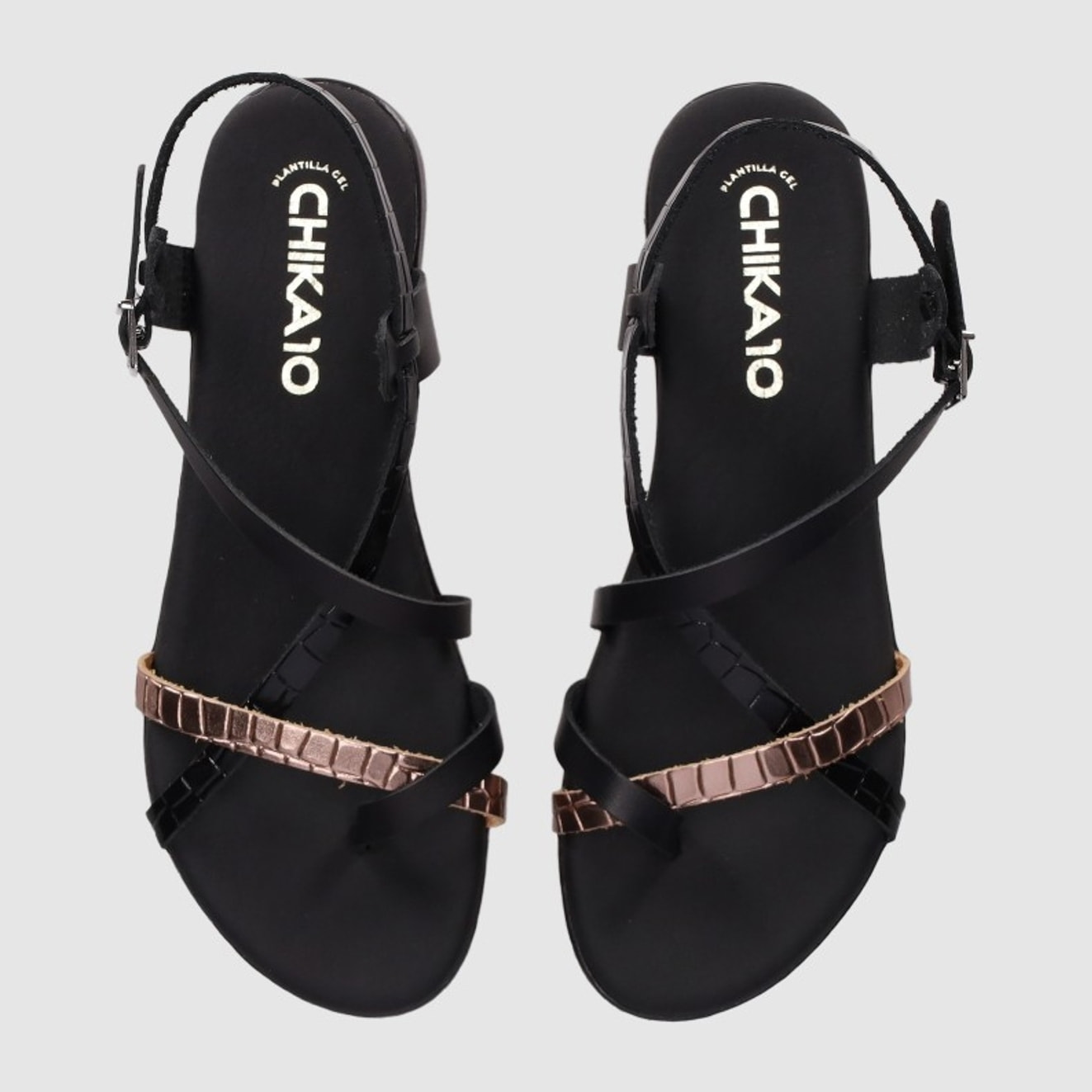 Sandalias de Piel - Negro - Tacón: Bajo