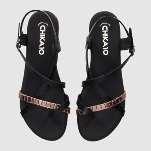 Sandalias de Piel - Negro - Tacón: Bajo