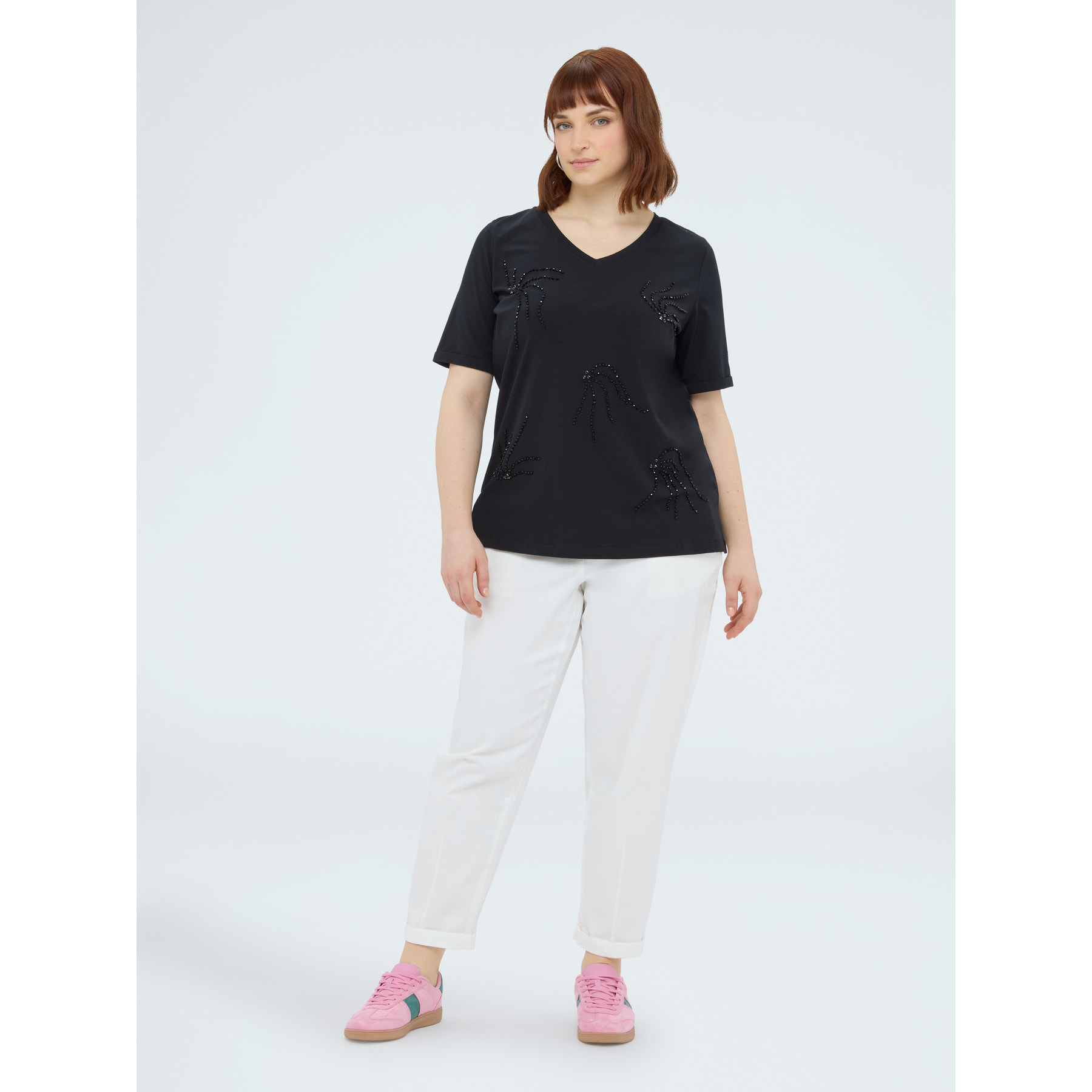 Fiorella Rubino - T-shirt in jersey con ricamo in perline - Nero