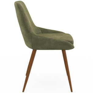 Chaises Olivia velours chenille vert pieds métal effet noyer - lot de 4