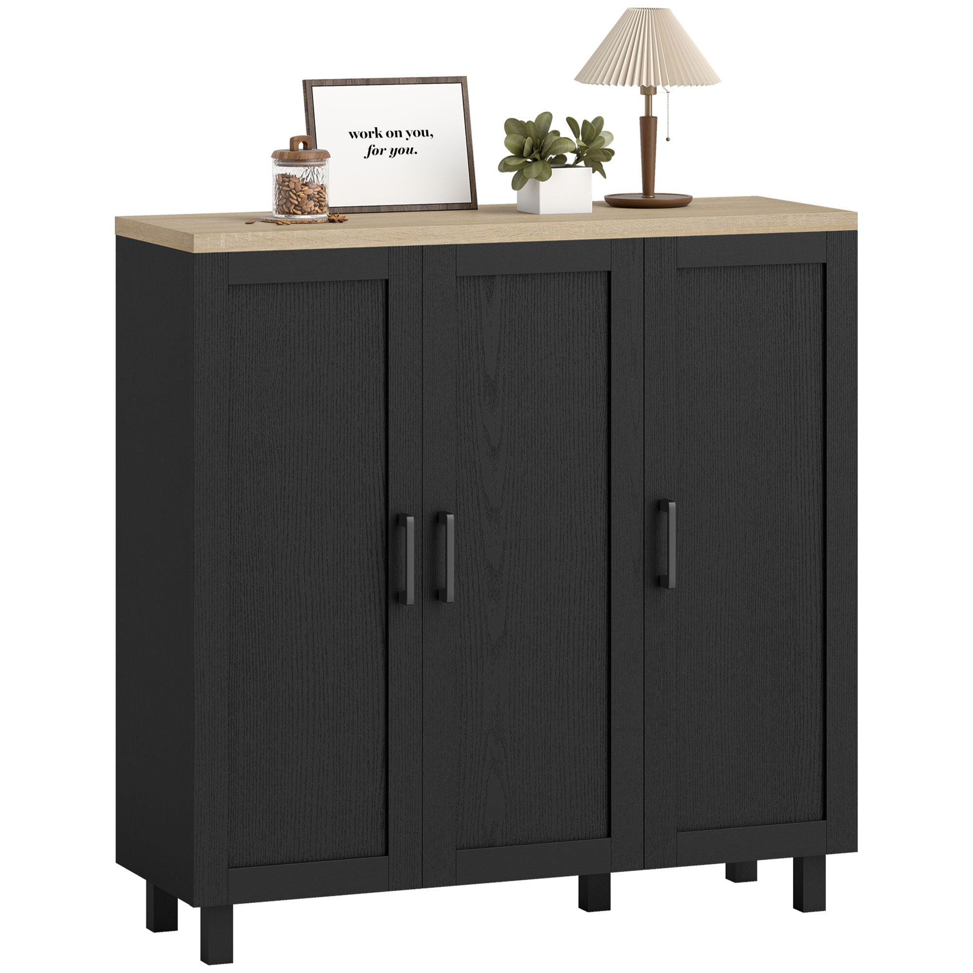 Aparador Estrecho de 3 Puertas, Aparador de Salón con Estantes Ajustables, para Cocina, Entrada, Comedor, Dormitorio, Negro, 90x30x90 cm