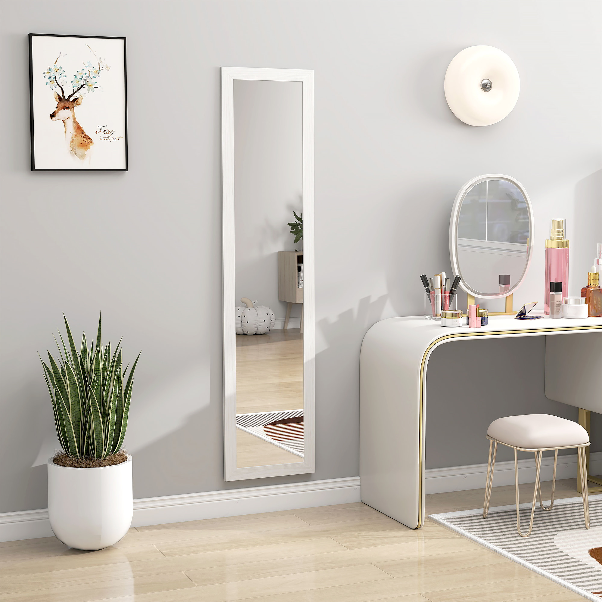 Miroir sur pied et mural rectangulaire dim. 37L x 40l x 157H cm aspect bois blanc