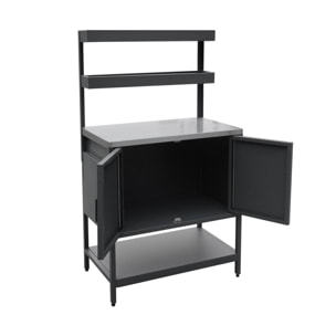 Cuisine d'extérieur en acier noir avec 2 étagères suspendues et 2 portes L80cm