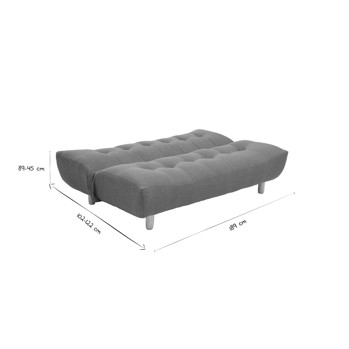 Canapé convertible scandinave 3 places en tissu gris clair et bois clair YUMI