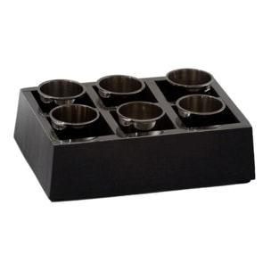 Vassoio con 6 bicchierini cm17,5x11h4,5 vassoio in legno, bicchieri in alluminio