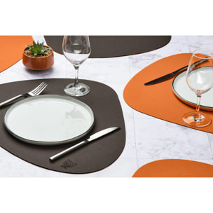 Set de table curve réversible - 6 pièces - Cuir recyclé orange et chocolat