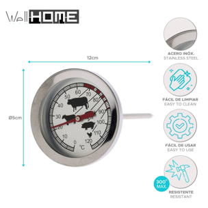 Well home termómetro de carne para barbacoa en acero inoxidable ø5,4x12cm