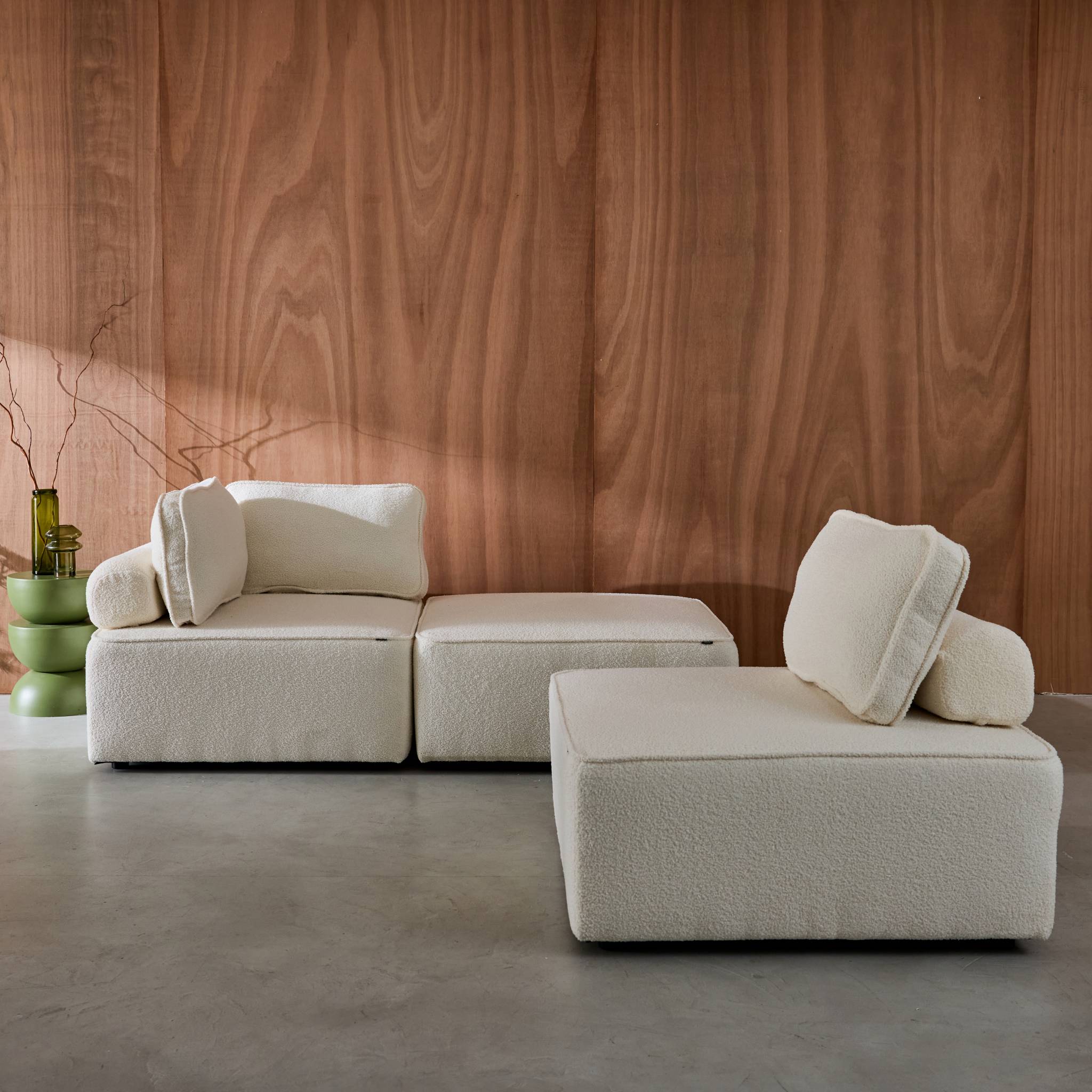 Lot de 3 chauffeuses pour canapé modulable tissu bouclette crème 1 place Bao. L 90 x P 90 x H 74cm