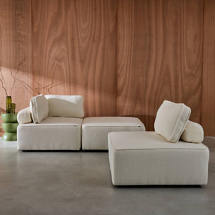 Lot de 3 chauffeuses pour canapé modulable tissu bouclette crème 1 place Bao. L 90 x P 90 x H 74cm