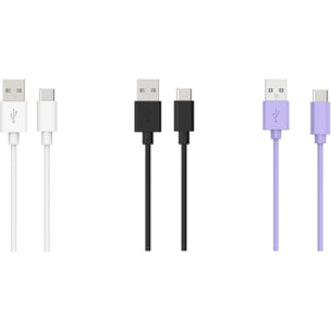 Câble USB C ESSENTIELB pack de 3 cables 1M blanc/noir/mauve