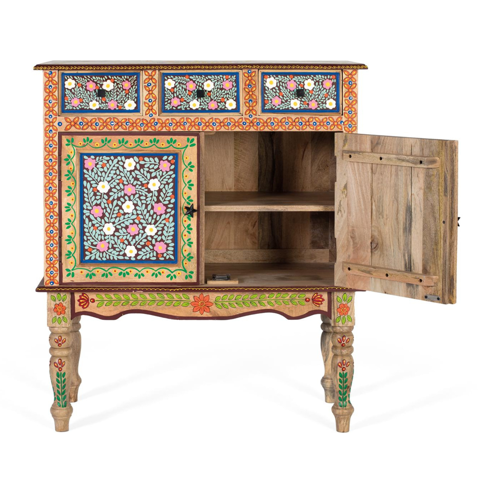 Cómoda de Madera de Mango 90 Cm Estilo Artesanal Étnico