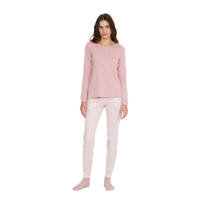 Pigiama donna heart in caldo cotone con collo cinque bottoni Noidinotte