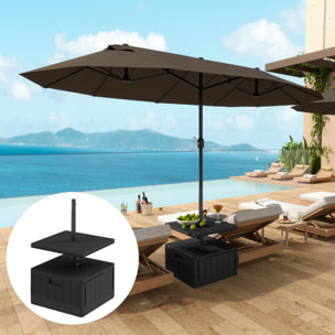 Base para Sombrilla Exterior 3 en 1, Mesa Auxiliar Ajustable, Macetero con Orificio de Drenaje, Soporte de Parasol Rellenable Arena 80 kg con Ruedas y Asas, para Postes Ø38 y Ø48 mm, Negro