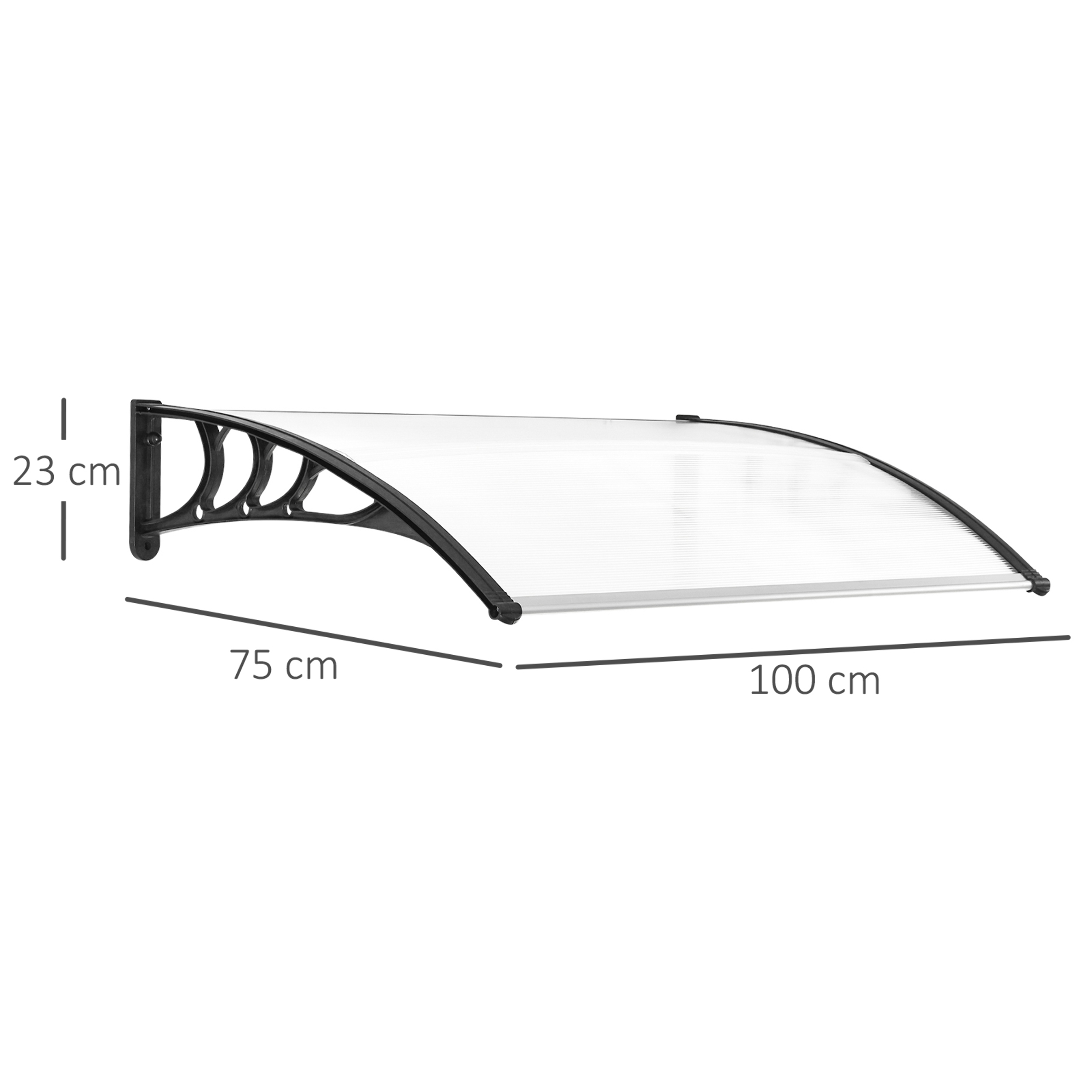 Tejadillo de Protección 75x100 cm Marquesina Exterior para Puertas y Ventanas contra Sol y Lluvia con Soporte de Aleación de Aluminio Transparente