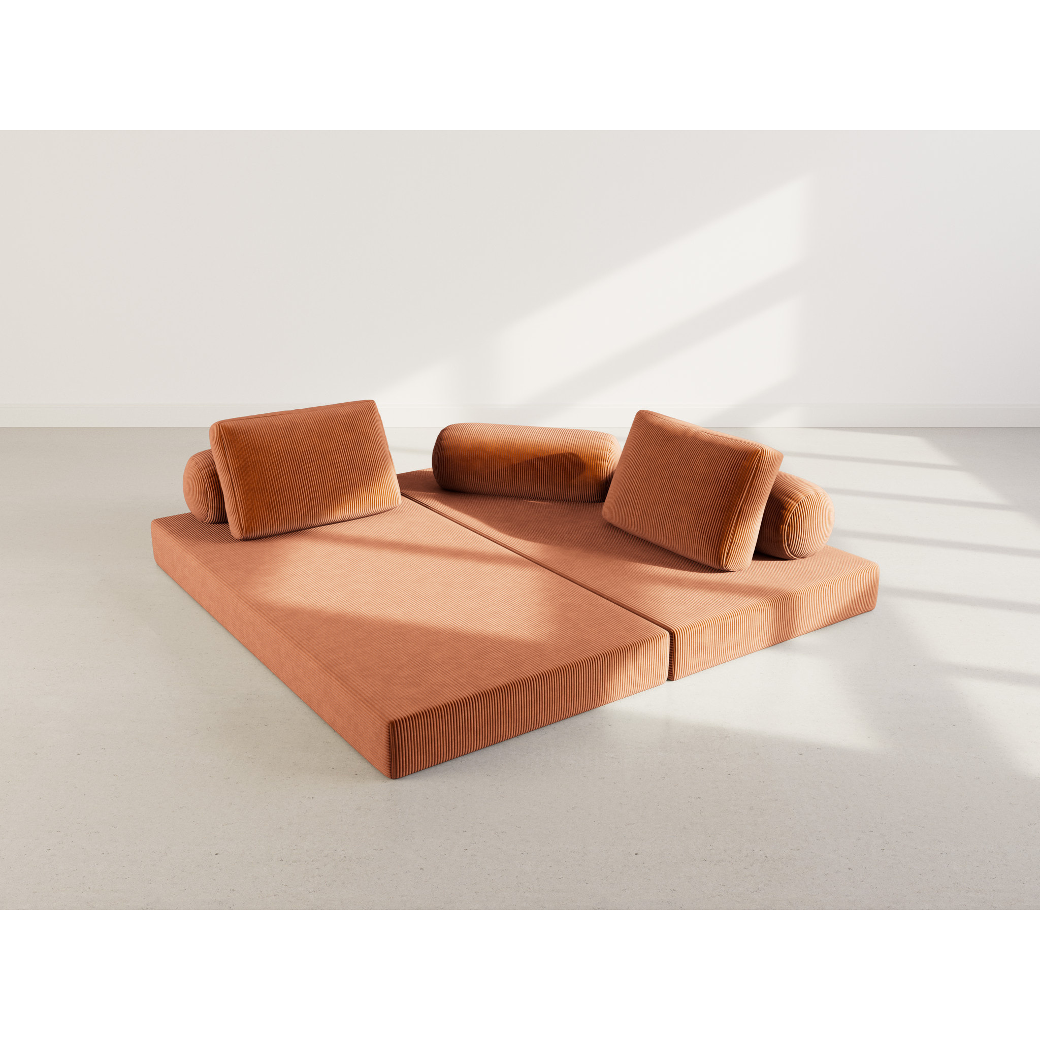 Lonny - Canapé 3 places convertible en velours côtelé - Terracotta
