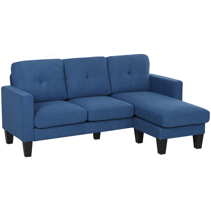 Canapé d'angle 3 places méridienne réversible garnissage mousse haute densité tissu aspect lin bleu