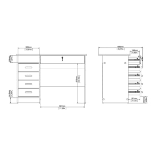 Scrivania a cinque cassetti, colore bianco, Misure 109 x 75 x 48 cm