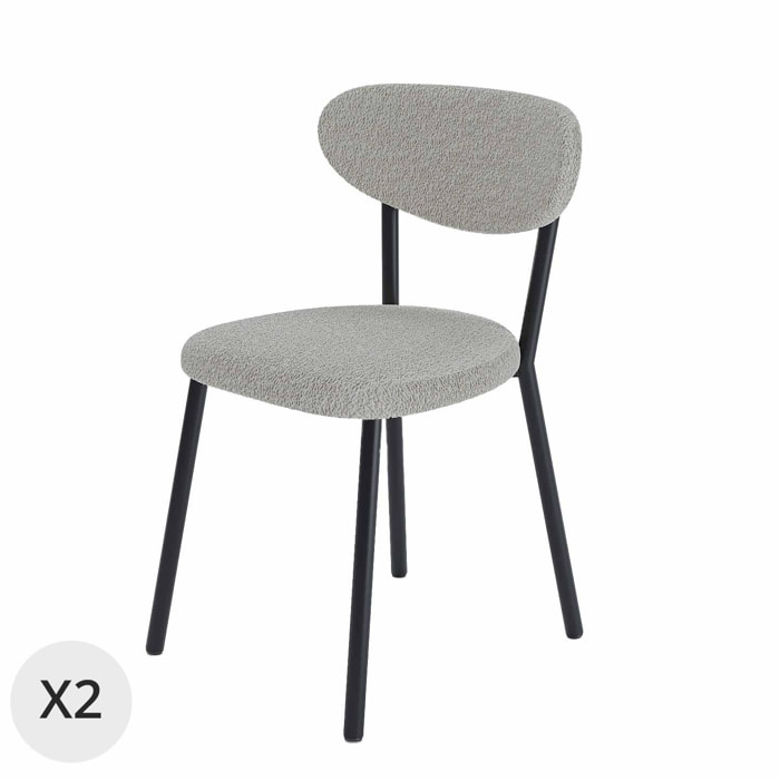 Lot de 2 chaises tissu bouclette crème pied métal Lola