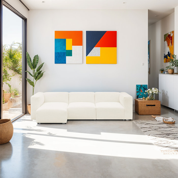 Canapé d'angle à gauche modulable 4 places en tissu bouclette - MODULO