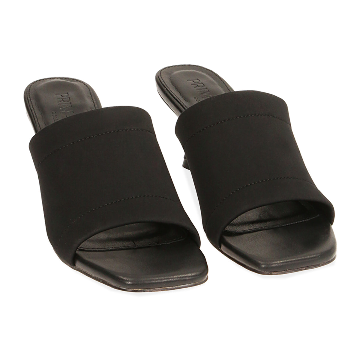 Mules nere in lycra, tacco 6,5 cm