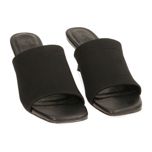 Mules nere in lycra, tacco 6,5 cm