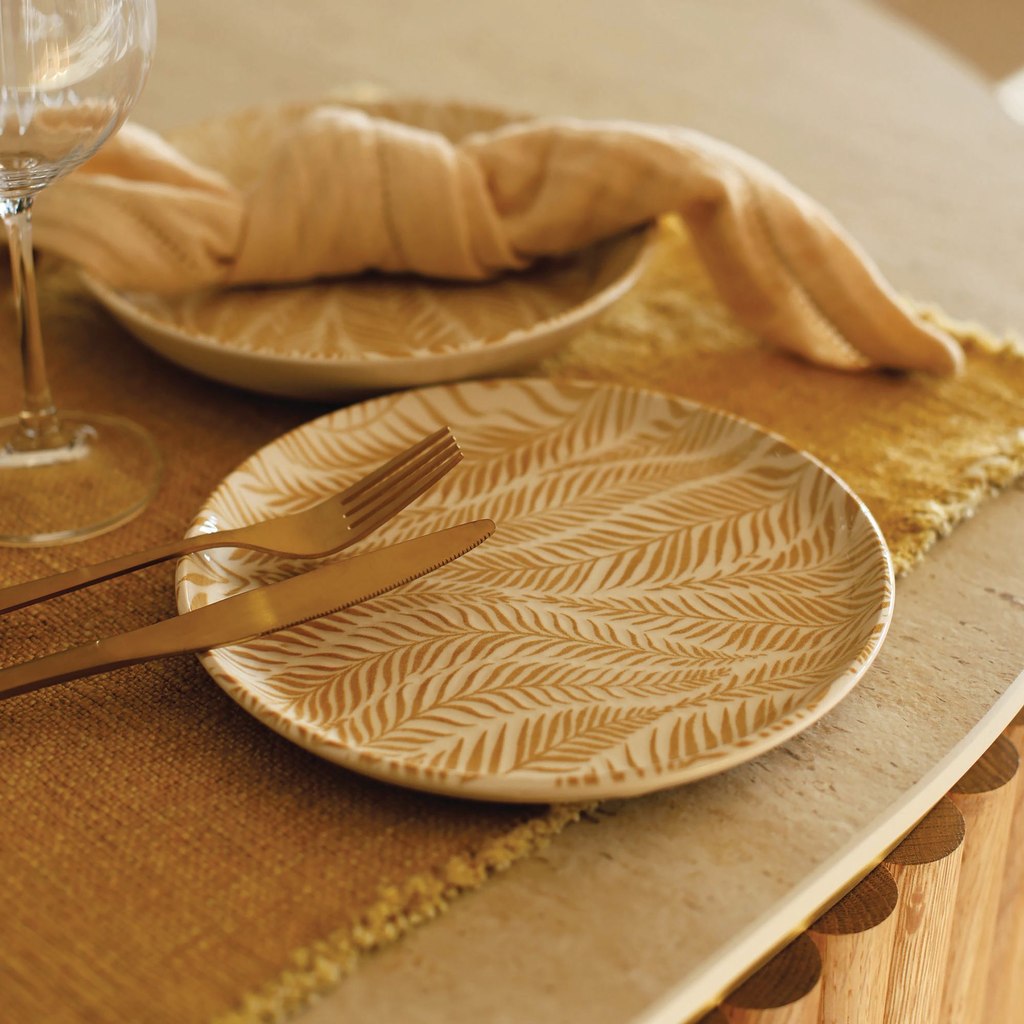 Lot de 6 assiettes plates 26cm en grès à motif jaune SAVANE