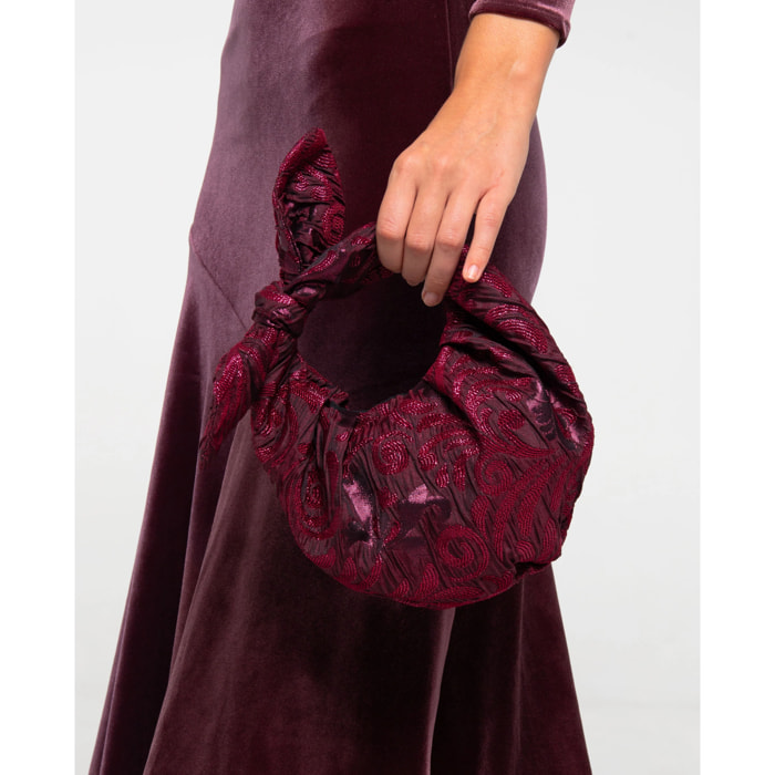 Bolso hobo burdeos de jacquard con asa anudada