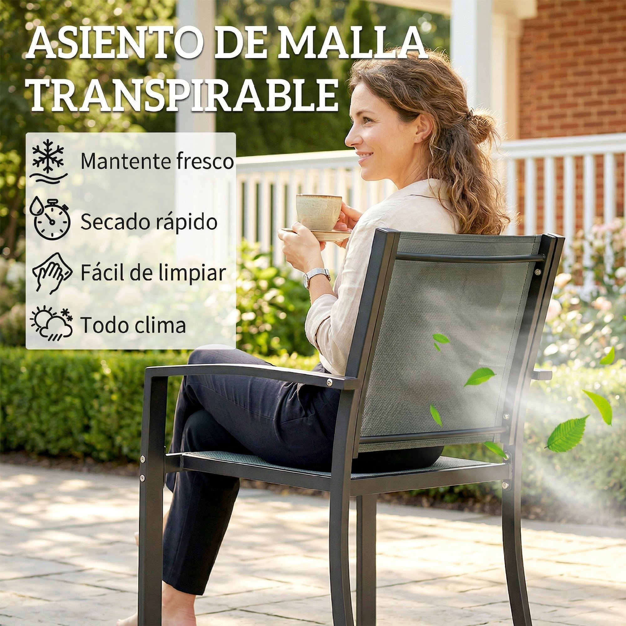Conjunto de Mesa y Sillas de Terraza Exterior 3 Piezas, Muebles de Jardín Exterior con 2 Sillas Anchas de Textilene, Mesa de Vidrio Templado, para Patio, Balcón, Gris Claro