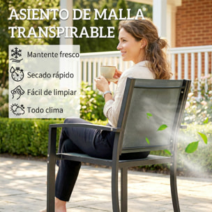 Conjunto de Mesa y Sillas de Terraza Exterior 3 Piezas, Muebles de Jardín Exterior con 2 Sillas Anchas de Textilene, Mesa de Vidrio Templado, para Patio, Balcón, Gris Claro