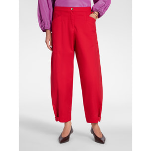Elena Mirò - Pantaloni barrel con cinturini al fondo - Rosso