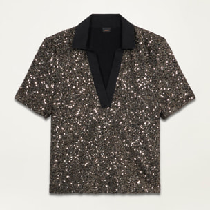 Oltre - Full sequin polo t-shirt - Gris