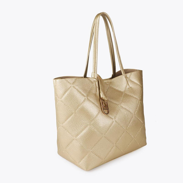 Shopper effetto pelle monogramma con logo ovale pendente