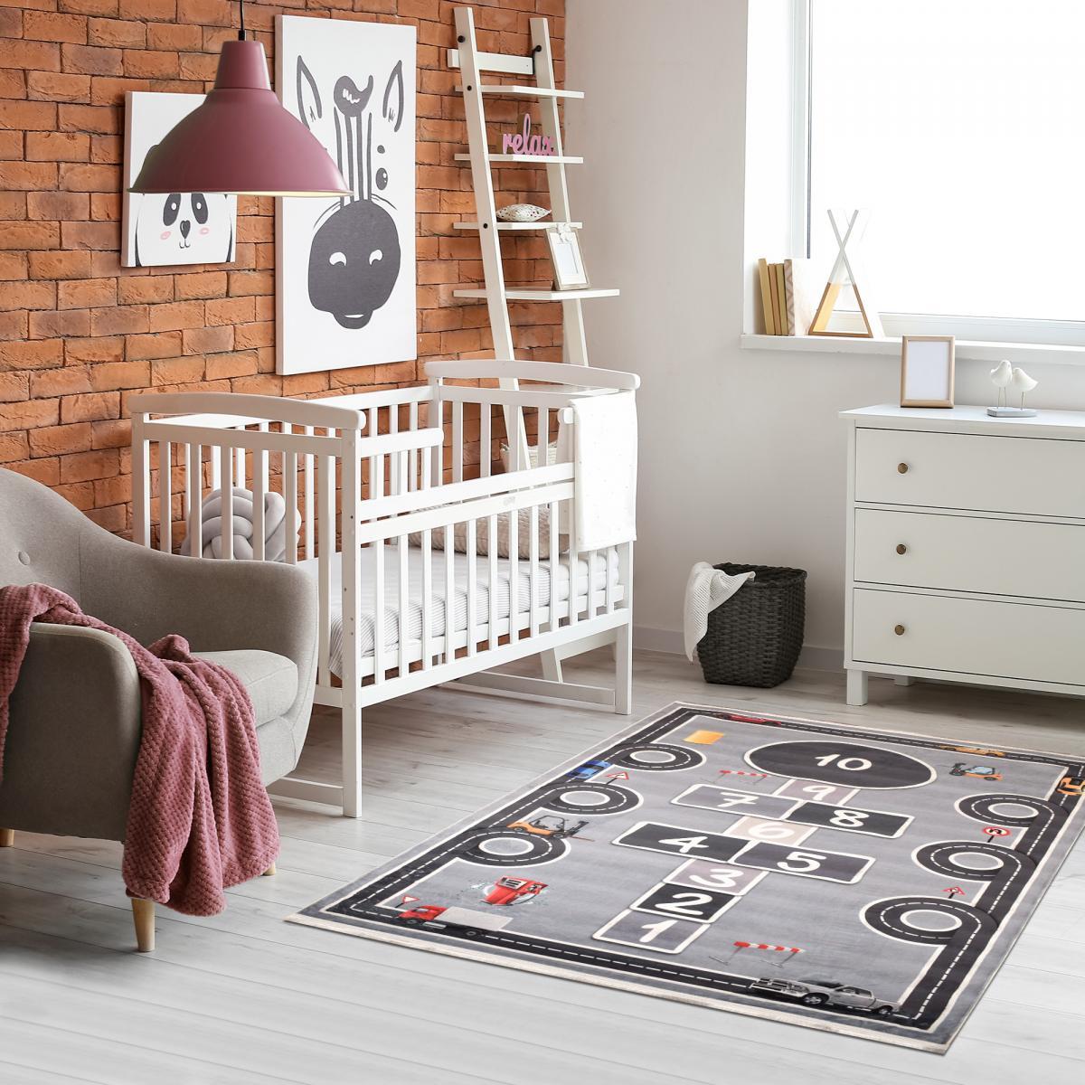 Tapis enfant 80x150 MAREL Gris, très doux et facile d'entretien