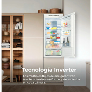 EVVO Frigorífico combi integrable Fi65, 180L+64L, No Frost, Chiller Zone, ECO, Vacaciones, congelación rápida, silencioso.