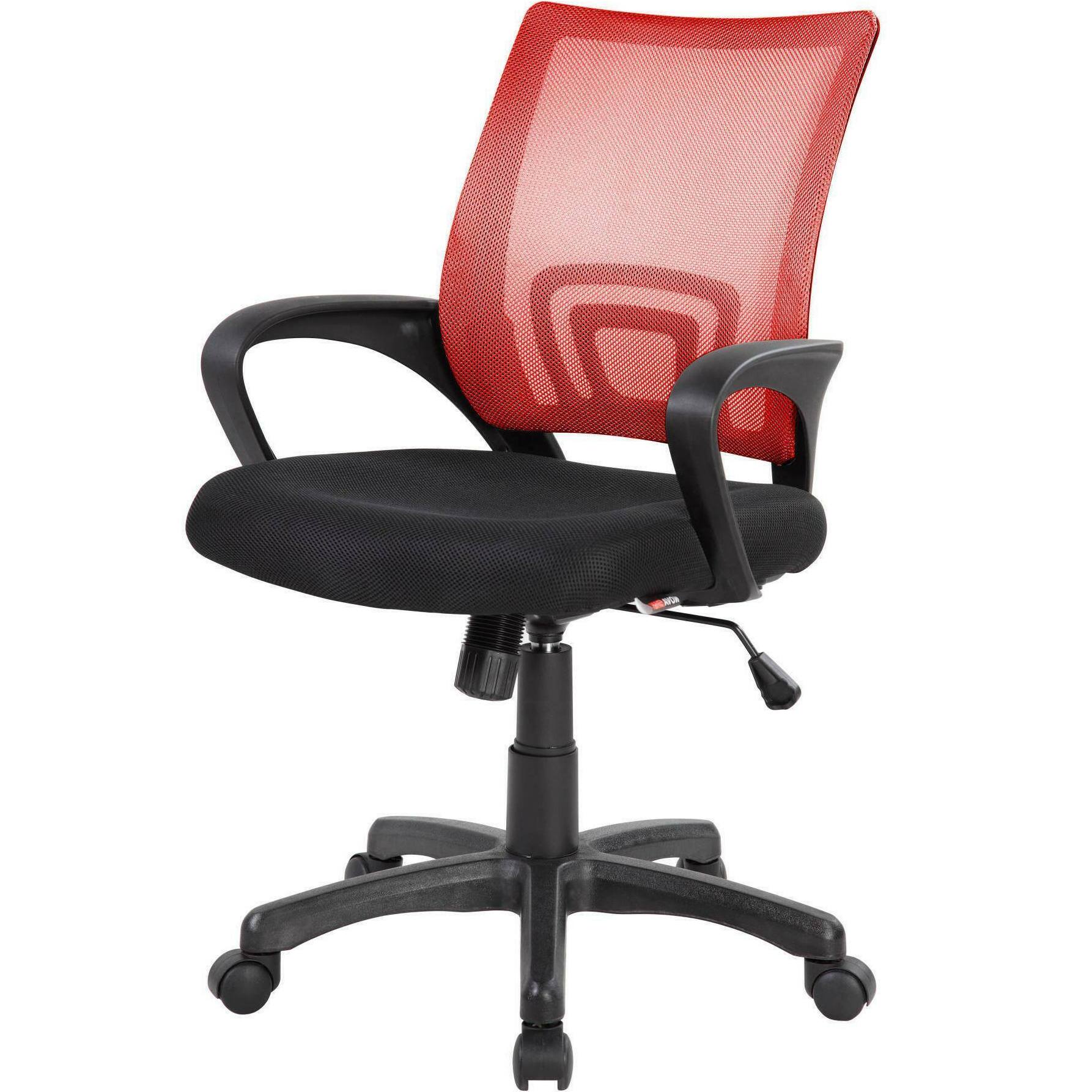 Sedia da ufficio Lismore, Sedia operativa a rete con braccioli, Seduta ergonomica da ufficio, 59x54h90/100 cm, Nero e Rosso