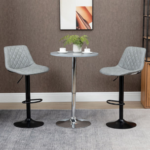 Juego de 2 Taburetes de Bar Giratorios, Taburetes Altos de Cocina con Altura Ajustable 86-106 cm, Sillas Altas de Cocina, Tapizada en Cuero Sintético, Respaldo y Reposapiés, Gris