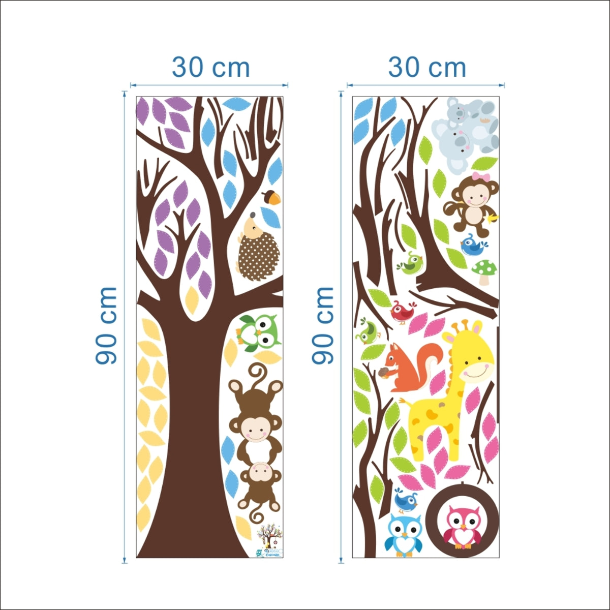 Stickers Muraux décoration adhésifs arbre géant avec singes, hibou et girafe