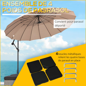 Pied de parasol lot de 4 dalles pour parasol à lester dim. tot. 100L x 100l x 6,8H cm HDPE surface granuleuse noir